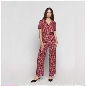 Reformation Set - Red Floral Print - Pant and Crop Top - 8
